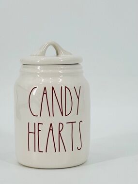 NWOB Rae Dunn Valentine Candy Hearts Lidded 6.5" Jar